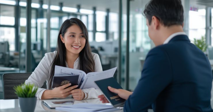 Thailand professional travel consultant helping customer with Thailand visa documents