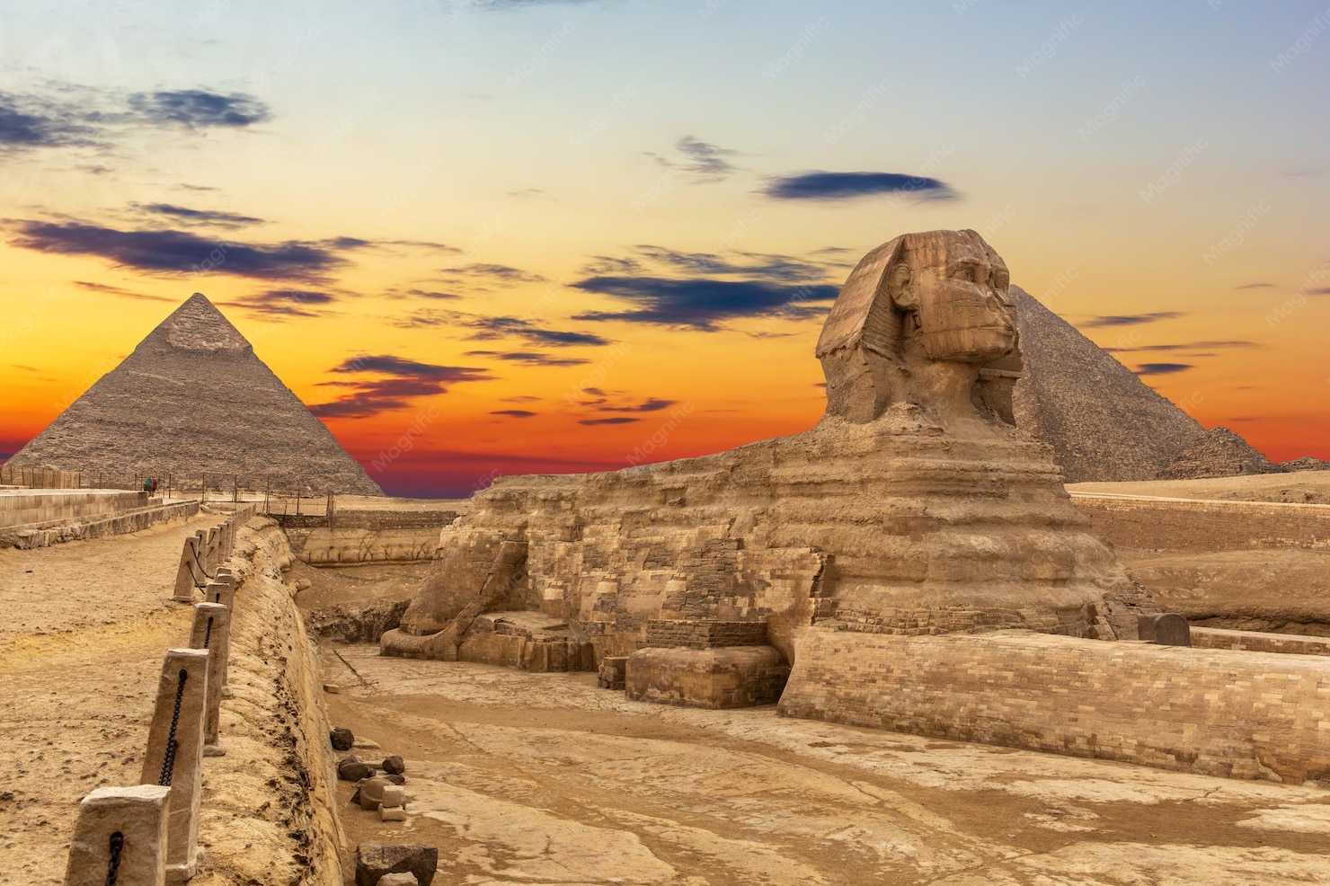 sphinx pyramids sunset beautiful view giza egypt_400112 2658