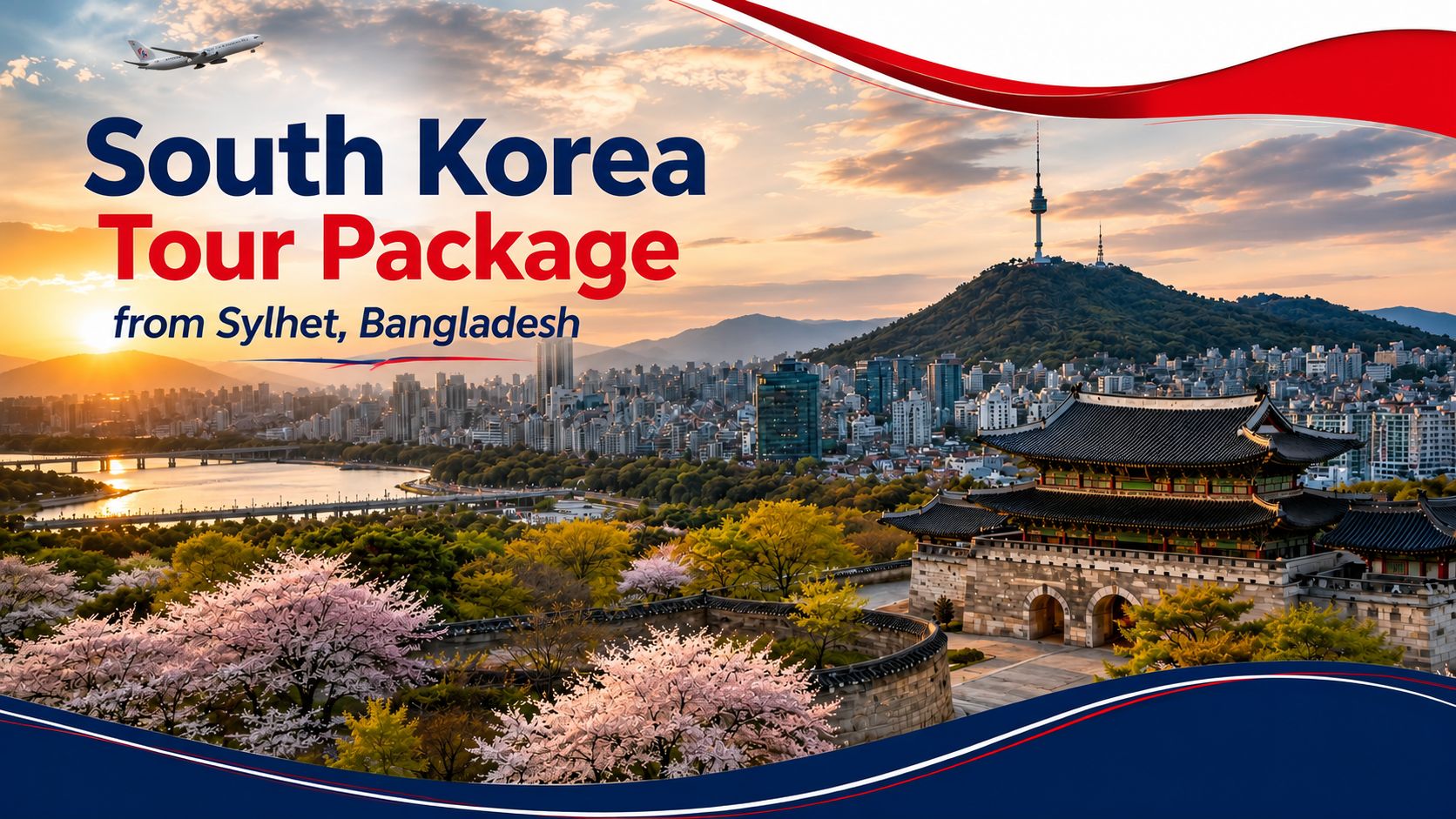 South Korea Tour Package from Sylhet, Bangladesh South Korea tour package from Sylhet, Bangladesh featuring Seoul skyline and N Seoul Tower