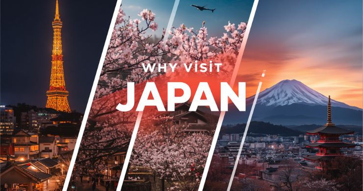 Why Visit Japan travel banner Tokyo Kyoto Osaka Mount Fuji Nara